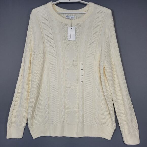 Sonoma Sweater Mens XXL Cream Ivory Cable Knit Pullover Crewneck Long Sleeves - Picture 2 of 16